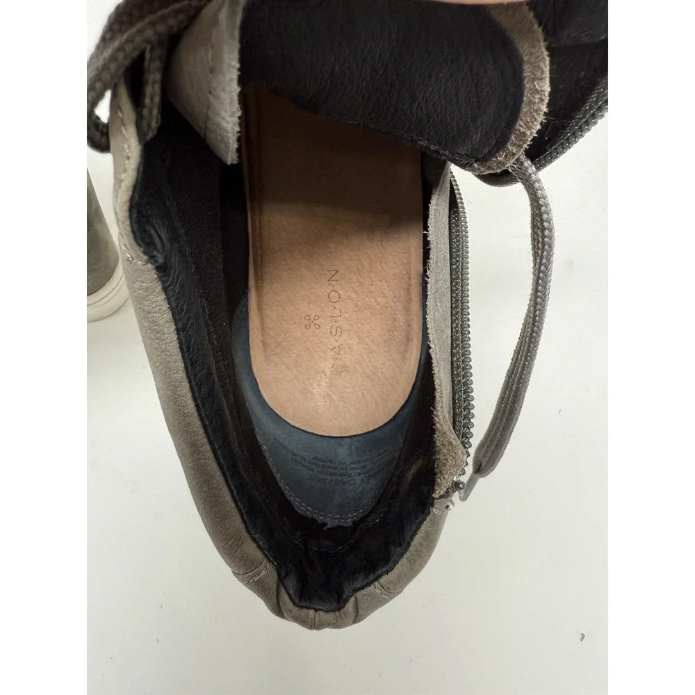 Caslon Soft Gray‎ Leather Wedge Sneakers Shoes Side Zip Laces SZ 9M